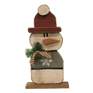 Rustic Wood Beanie Snowman on Base 17H 2 Asstd - The Fox Decor